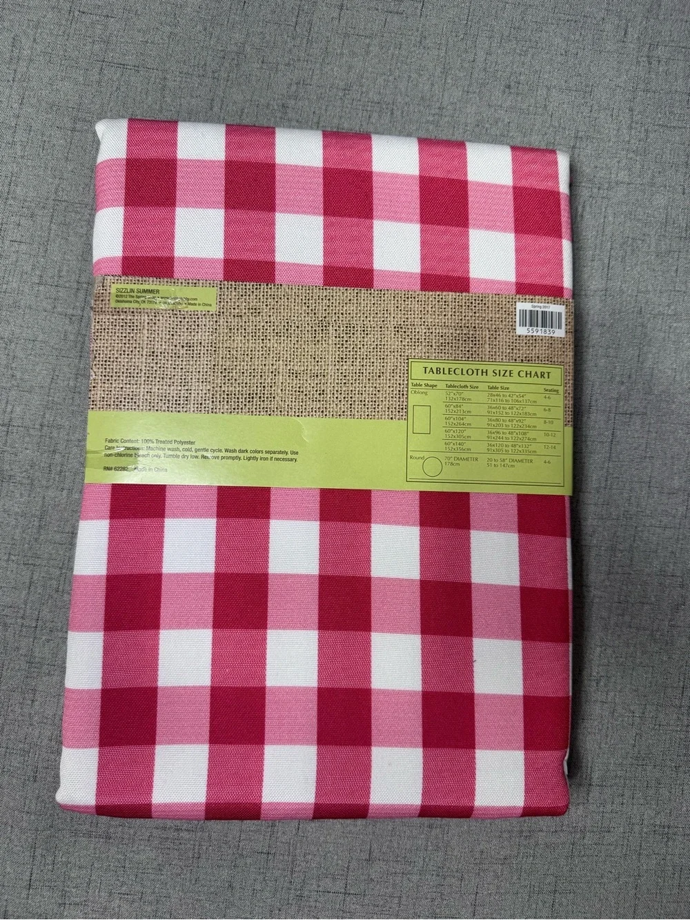 Red & White Gingham Check Tablecloth SpillProof Cloth Indoor Outdoor 60x84” NWT